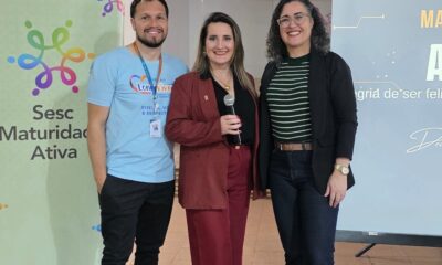 Dra Luciane Sippert, Willian Ribeiro - Cood.do Projeto Maturidade Ativa e a Diretora Bruna Ferreira - Foto: Divulgação