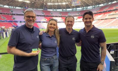 Mauro Beting, Nadine Basttos, Tiago Leifert e Alexandre Pato - Foto: Divulgação / SBT