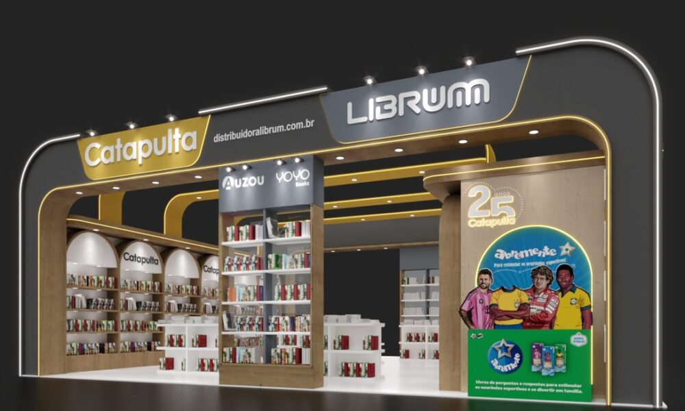 Estande da Librum na 28ª Bienal Internacional do Livro de São Paulo, com lançamentos e livros interativos da Catapulta para diferentes fases da infância
